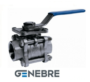Full-bore ball valve GENEBRE 2025 06 DN025 PN63, AISI316 /AISI316 /PTFE + 15% GF, BP/BP, ISO 5211, lever handle, BSPT thread