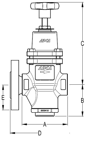 Pressure reducing valve PRV25/2S PN25 l/pair f/f (DN20 PRV25/2SS-03-20 dP=3.5-8.6 with red spring)