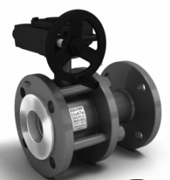 11s67p KSH.R.F.R.XXX.40 PP Ball valve n/pass.  razb. LD PN40, Steel 20 /Stainless steel. steel 1.4308 /PTFE, flange/flange with gear