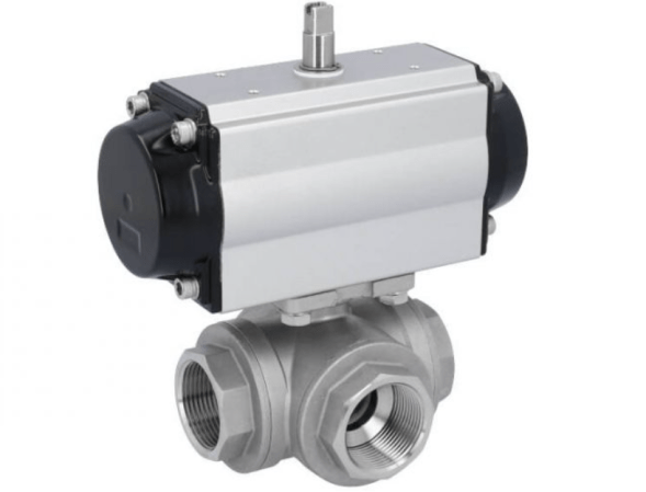 Ball valve ball valve-GD, 11/4&amp;quot;, mit Antriebt-OD, DW65, Stainless steel/PTFE-FKM, L-Borehole, double-acting