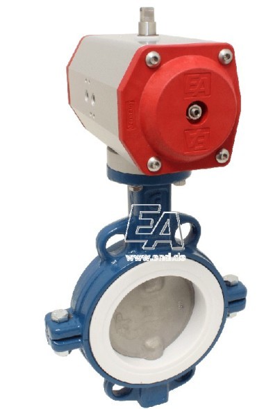 Rotary disc shutter-TA, DN50, with drive-EE, EW85 GGG/stainless steel. steel/PTFE with return spring