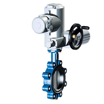 Rotary shutter 22.014 ARI-ZIVA®-ZE LUG PN16, EN-JS1030 (DN250 PN16 with el.priv. Auma SQ07.2, IP68 400 V capacity, conc.off.)