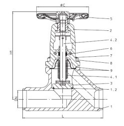 Клапан запорный 45.040 ARI-FABA-Plus  PN40, материал: сталь 1.0460, Тмакс=+450оС под приварку (PN 40, DN 100)
