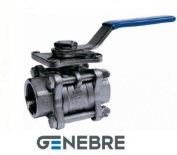 Genebre PN63 ball valve, full-bore, 3-piece, stainless steel.AISI316 steel (CF8M)/CF8M/PTFE,