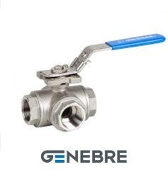 Three-way ball valve L-type GENEBRE 2040, CF8M /CF8M /PTFE, external thread, lever Tmax=+180oC