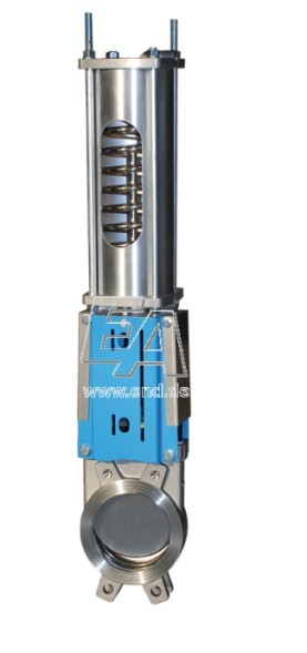 Задвижка шиберная ножевая, Stoffschieber, Edelst./EPDM, DN150, PN10, Edelstahl/Edelstahl/EPDM, federrückstellend