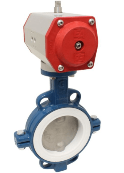 Absperrklappe disc shutter-TA, DN100, mit Antrieb - ED, DW70, GGG/Edelstahl/PTFE, doppeltwirkend