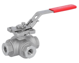 Кран шаровый 3-Wege Kugelhahn 1/4"-DIN2999, d9.5, PN63, L-Bohrung, Edelstahl 1.4408/PTFE-FKM, ISO5211