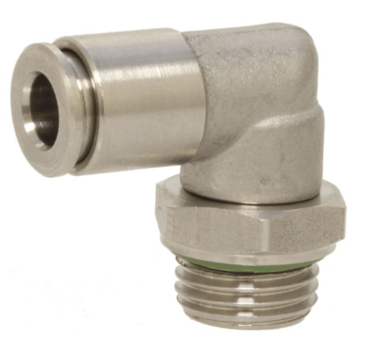 Swivel angle plug-in connector, D06-1/8&amp;quot;, Stainless steel, Conical male thread, max 18bar/150°C