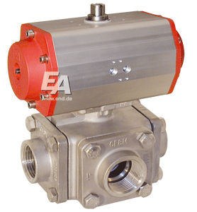 Ball valve-ZK, DN32, with actuator-ED, DW63 Ed./PTFE-FKM, handle, double action