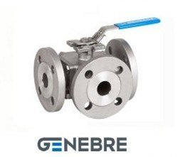 Three-way ball valve Genebre stainless steel. steel PN40 Tmax=+180oC flanged