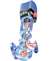 Control valve 12.450 ARI-STEVI 3-stroke. PN16 EN-JL1040/PTFE-V-Ring +220oC fl (DN100 with electric.priv. ARI-PREMIO 2.2kN mixing Kvs=160)
