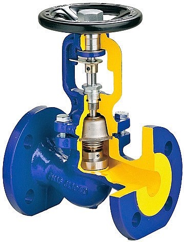 Shut-off bellows valve ZETKAMA 234F-150-E-01, DN150, PN40, body - carbon steel 1.0619 (GP240GH), F/F, steering wheel