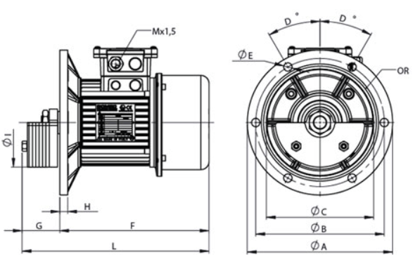 Vibration motor I040057 T4M/150/45/400/125V.230/400/50Hz RPM1500 Kw1.25 FCMAXKg 1500