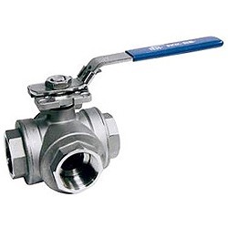 Three-way ball valve T-type GENEBRE CF8M /CF8M /PTFE, external thread, lever Tmax=+180oC