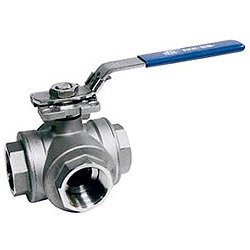 Three-way ball valve T-type GENEBRE CF8M /CF8M /PTFE, external thread, lever Tmax=+180oC