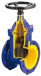 The gate valve is cut off. wedge Zetkama 111D-065-C57, DN65, PN16 cast iron/EPDM, Tmax=+110°C flanged