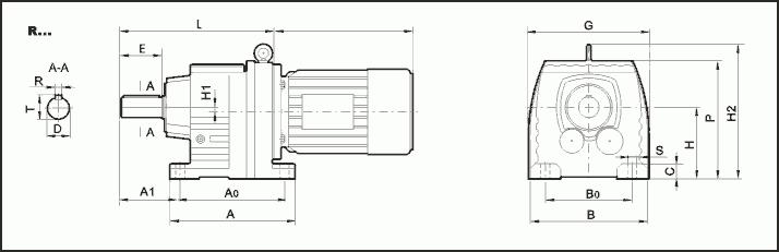 Cylindrical coaxial gear motor R87 MS80/0.55/1500 