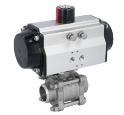 Ball valve ZA DN32-Anschweißende, with drive OE75, stainless steel/PTFE-FKM, spring resetting