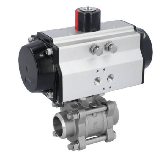 Ball valve ZA DN32-Anschweißende, with drive OE75, stainless steel/PTFE-FKM, spring resetting