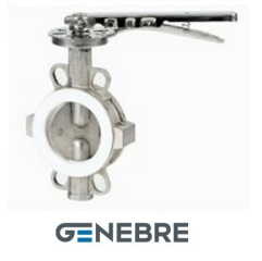 Затвор дисковый межфланцевый Genebre PN10, AISI316 /AISI316 /PTFE, Тмакс +180°C, Ручка