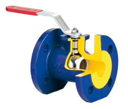 Full-bore ball valve ZETKAMA 565A-032-C-09, DN032, PN16, body - cast iron GG25, ball - brass CW614N, ball seal - PTFE, F/F, lever handle