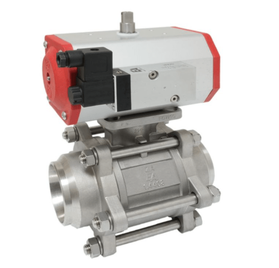 Ball valve ZA DN25-Welding end, with drive EE63, stainless steel/PTFE-FKM, spring resetting