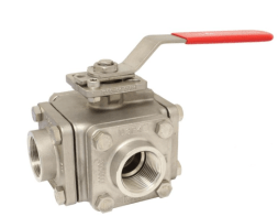 Ball Valve 3-Wege Kugelhahn 1/2&quot;, PN40, T-Bohrung, Edelst.1.4408/PTFE/FKM, ISO5211