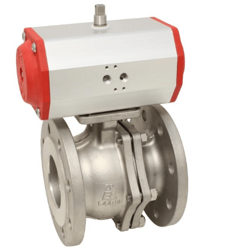 Ball valve-ZP, DN80, mit Antrieb - OE, EW140, Edelstahl 1.4408, PTFE-FKM, federrückstellend