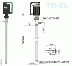 Бочковой электрический  насос TR A-EL, AISI 316, L. 1200 MM, 500 W