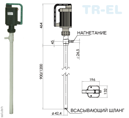 Бочковой электрический  насос TR A-EL, AISI 316, L. 1200 MM, 500 W