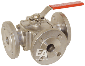 3-way ball valve DN50, PN16, L-thread stainless steel. steelst.1.4408/PTFE/FKM, ISO5211