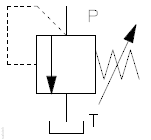 Safety valve, P=G1/4&quot; T=3/8&quot;, 100 l/min, 15....350 bar, Pmax 500 bar, NBR