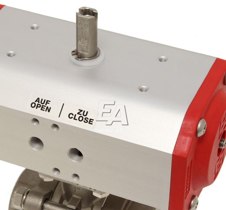 Ball valve ZA 1", with ED43 stainless steel drive. steel/PTFE-FKM, double acting