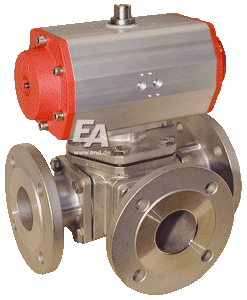 3-way ball valve DN100, PN16, L-thread stainless steel. steelst.1.4408/PTFE/FKM, ISO5211
