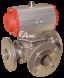 3-way ball valve DN100, PN16, L-thread stainless steel. steelst.1.4408/PTFE/FKM, ISO5211
