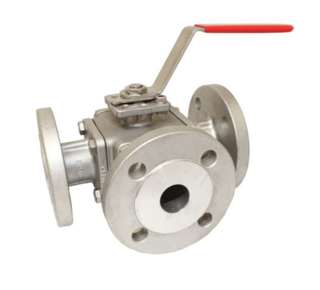 3-way ball valve DN200, PN16, L-Bohrung Edelstahl 1.4408/PTFE/FKM, ISO5211