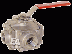 3-way ball valve DN65, PN16, L-thread stainless steel. steelst.1.4408/PTFE/FKM, ISO5211