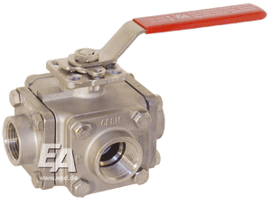 3-way ball valve DN65, PN16, L-thread stainless steel. steelst.1.4408/PTFE/FKM, ISO5211
