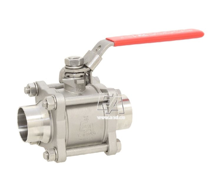 Ball valve DN25, PN64, 1.4408/PTFE, DIN11850-Rh2, Anschweißenden, voller Durchgang, DIN3202-S13