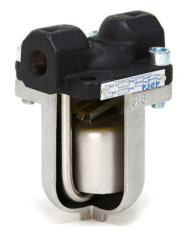 Condensate trap with inverted cup IB35S PN40 body angled steel, stainless steel lid.steel (15 IB35S R/r P250GH dP=17)
