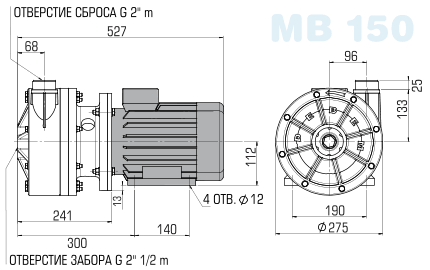 Centrifugal horizontal pump MV 150, PP, LIP SEAL, VITON, A