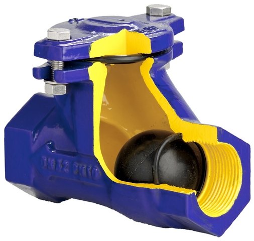 Non-return ball valve ZETKAMA 401D-040-C55, DN040, PN16, body - cast iron GJS-500-7 (GGG50), ball -carbon steel, ball coating - NBR, BP/BP, BSPT thread