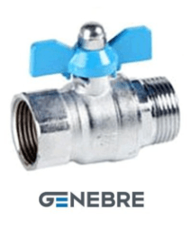 Full-bore ball valve GENEBRE 3036 04 DN015 PN25, body-brass, ball-brass, ball seal-PTFE, HP/BP, butterfly handle (blue), BSPP thread