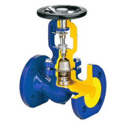 Shut-off bellows valve ZETKAMA 234A-065-C-01, DN065, PN16, cast iron body GJL-250 (GG25), F/F, steering wheel